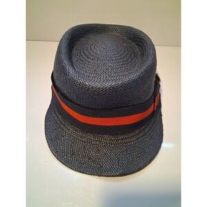 Bruno Capelo Mens Navy Blue Legionnaire Straw Fedora Hat Orange Stripe Band M